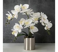 LESING Orchidée Artificielle avec Vase, orchidée Blanche, bonsaï, orchidée phalaenopsis pour décoration de la Maison (Blanc, Argent)