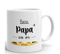 L'Esprit Des Anges - Mug Cadeau Beau Père - Beau Papa en Or - Idée Originale Anniversaire Fête des Pères - Céramique Blanche 320 ml - Compatible Micro-ondes et Lave-Vaisselle