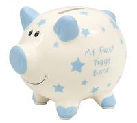 Lesser and pavey LP47381 Tirelire en céramique | Motif Cochon Bleu | 1 pièce de Monnaie, Blanc et Bleu