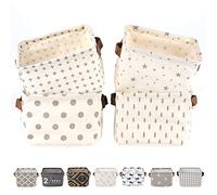LessMo Set de 4 Mini Paniers de Rangement, Boîte de Rangement Pratique Tiroir en Tissu Lin Panier Stockage de Bureau Pliable Organisateur pour étagères et Bureau, Jouets, Llivres ou Maquillage