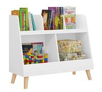 Lestarain Bibliothèque Étagère à Livres et Jouets avec 5 Compartiments Ouverts sur 2 Niveaux avec 4 Pieds en Pin, Petit Meuble de Rangement pour Enfants, Blanc, 82x35x70cm
