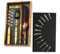 Lesunbak Ensemble stylo plume et encreur - Style antique - Avec plumes de rechange - Bâtons de cire à cacheter - Tampon à sceau - Cadeau de trempage