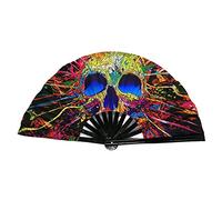 Lesunbak Grand éventail pliable pour femme et homme - Éventail pliable en bambou - Éventail emblématique chinois avec voix - Coloré - Pour homme et femme - Performance, danse, décorations, crâne
