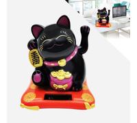 LetCart Chat Porte Bonheur Bonne Chance, Maneki Neko Solar Alimenté Winke Chat Chanceux Chat Sweet, Mini Statue de Chat Japonais, Décor Chanceux pour Voiture/Maison/Bureau (Noir)