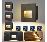 Letlit 4-Pack Eclairage Escalier Exterieur 3W 300lm, Spot LED Encastrable 230V 3000K, 85x85mm, IP65 Applique Encastrée Intérieure pour Mural, Douilles Encastrées 68mm, Aluminium Noir