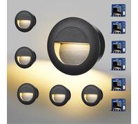 Letlit Eclairage D'escalier 5W 500lm 6-Pack, Luminaire LED 230V 3000K, Rond 85x85mm, IP65 Applique Encastrée, Luminaire D'escalier pour Escalier Mural, Douilles Encastrées 68mm, Aluminium Noir