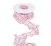Let'S Style Ruban Froissé à Carreaux Roses 9 yard Garniture Plissée Bouffante en Mousseline Double Vichy Rubans en Polyester avec Bobine pour Emballage Cadeau Invitations Bouquets Décoration DIY