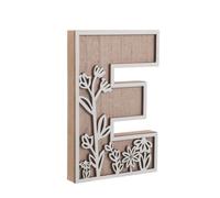 Lettre Décorative en Bois E de Fleur pour Mur, Chambre Garçon et Filles | Décor Rustique Beige, Gravure Légère, pour Chambre Bébé, Mariage et Anniversaire, Format 12,6x8,4cm