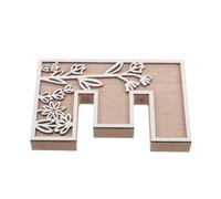 Lettre Décorative en Bois Fleurie pour Mur, Lettre E 12,6 CM | Bois Massif Beige Non Finition, Motif Botanique Gravé, Style Ferme Rustique, pour Prénom Personnalisé, Porte et Mur