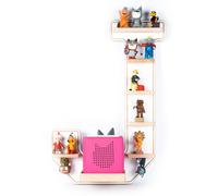 Lettre J | Accrochage pour Tonie Box et Tonie Figures | Espace Saving Shelf | H. 54 x W. 37 x D. 19 | Wall Shelf Music Box and Figures Storage Magnetic Inserts | Rangement étagère en bois