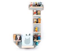 Lettre J | Accrochage pour Tonie Box et Tonie Figures | Espace Saving Shelf | H. 54 x W. 37 x D. 19 | Wall Shelf Music Box and Figures Storage Magnetic Inserts | Rangement étagère en bois