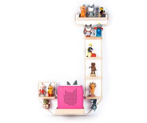 Lettre J | Accrochage pour Tonie Box et Tonie Figures | Espace Saving Shelf | H. 54 x W. 37 x D. 19 | Wall Shelf Music Box and Figures Storage Magnetic Inserts | Rangement étagère en bois