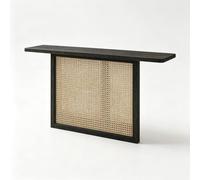LEUBDIBR Table Console chêne AS, Table Latte Bois étroite d’entrée | Chêne massif FAS, structure T minimaliste, profondeur fine 30cm Table console de couloir(Black,138cm/54.3in)