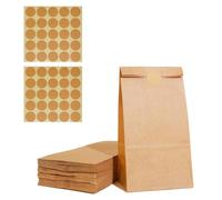 Leucasa 50 Pièces Sachet Kraft 18X9X5.5cm Sac Papier avec 50 Autocollants Autonome Pochette Kraft Réutilisable pour l'Alimentation, le Pain, les Collations, les Petites Entreprises