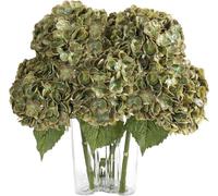 LEUCHTAMOR Lot de 3 fleurs d'hortensia artificielles en soie vert olive pour fête de mariage, fête, bureau, décoration d'intérieur