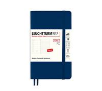LEUCHTTURM1917 365928 Calendrier hebdomadaire et carnet de notes à couverture souple de poche (A6) 2023, 12 mois, bleu marine, anglais