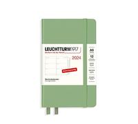 LEUCHTTURM1917 367633 Agenda semainier de poche (A6) 2024, avec carnet supplémentaire pour adresses et anniversaires, sauge, allemand, 12 mois