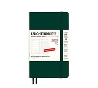 LEUCHTTURM1917 367789 Agenda semainier et bloc-notes de poche 2024, format A6, couverture souple, vert forêt, en allemand, 12 mois