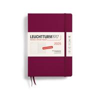 LEUCHTTURM1917 370486 Agenda semainier et bloc-notes 2025 Format moyen A5 Couverture rigide Agenda 12 mois, 80 g, ligné, rouge Port