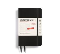LEUCHTTURM1917 370497 Agenda semainier et bloc-notes 2025 de poche A6, couverture rigide, planificateur 12 mois, 80 g, ligné, noir