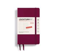LEUCHTTURM1917 370499 Agenda semainier et bloc-notes 2025 de poche A6, couverture rigide, planificateur 12 mois, 80 g, ligné, rouge port