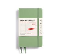 LEUCHTTURM1917 370501 Agenda semainier et bloc-notes 2025 de poche A6, couverture rigide, planificateur 12 mois, 80 g, ligné, sauge