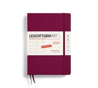 LEUCHTTURM1917 370543 Agenda semainier 2025 Format moyen A5 Couverture rigide Agenda 12 mois 80 g ligné Rouge Port