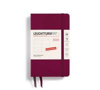 LEUCHTTURM1917 370551 Agenda semainier 2025 de poche, format A6, couverture rigide, planificateur 12 mois, 80 g, ligné, rouge port