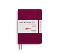 LEUCHTTURM1917 372527 Agenda semainier 2026, format moyen (A5), 12 mois, rouge (Port-Red), en allemand