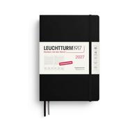 LEUCHTTURM1917 Agenda journalier 2027 Medium (A5) - Allemand, noir, 145 x 210 mm, janvier à décembre (12 mois), 1 page par jour, grille horaire 7h00-22h00, couverture rigide, papier 80 g/m²