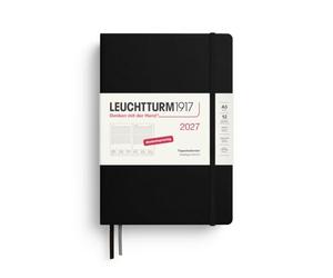 LEUCHTTURM1917 Agenda journalier 2027 Medium (A5) - Allemand, noir, 145 x 210 mm, janvier à décembre (12 mois), 1 page par jour, grille horaire 7h00-22h00, couverture rigide, papier 80 g/m²