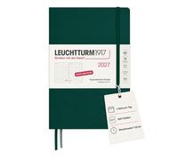 LEUCHTTURM1917 Agenda journalier 2027 Medium (A5), Forest Green, Allemand | une page par jour, grille horaire, couverture rigide, papier 80 g/m², 464 pages, poche extensible et 2 marque-pages