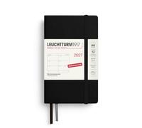 LEUCHTTURM1917 Agenda semainier 2027 de poche (A6) - Allemand, noir, couverture rigide, 90 x 150 mm, 12 mois - janvier à décembre 2027, 1 semaine par double page, papier 80 g/m² avec haute