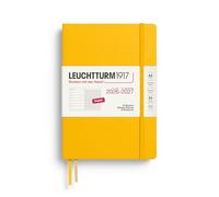 LEUCHTTURM1917 Agenda semainier 2027, format A5, avec carnet, ligné, 18 mois, juillet 2026 à décembre 2027, tournesol, couverture rigide, 210 x 145 mm, vue d'ensemble hebdomadaire à gauche + page de