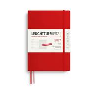 LEUCHTTURM1917 Calendrier hebdomadaire 2027 moyen (A5) avec carnet - Agenda en allemand, cerise, couverture souple, janvier à décembre 2027, aperçu hebdomadaire à gauche + page de notes à droite