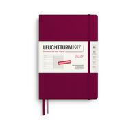 LEUCHTTURM1917 Calendrier hebdomadaire 2027 moyen (A5) avec carnet - Agenda en allemand, port rouge, janvier à décembre 2027, vue hebdomadaire à gauche + page de notes à droite
