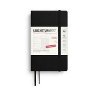 Leuchtturm1917 Planning hebdomadaire 2027 de poche (A6) avec bloc-notes - Planificateur d'horaire allemand, noir, couverture souple, janvier à décembre 2027, aperçu hebdomadaire à gauche + page de