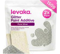 Levaka 150 grammes Additif Paillette pour Peinture Argent Pur - 2 Tampons Récurants Inclus - Mélangez avec Peinture Murale à Emulsion pour un Effet Pailleté sur les Murs le Plafond le Bois