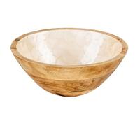 Levandeo Bol en bois de mangue 21 cm Crème Nacre Émail Bol Saladier Décoration Plateau de service Décoration de table
