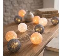 levandeo Guirlande lumineuse 10 boules LED en coton marron gris blanc Guirlande décorative