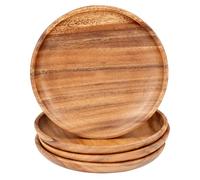 levandeo Lot de 4 assiettes rondes en bois d'acacia - Diamètre : 20 cm - Assiettes décoratives en bois d'acacia - Fabriquées à la main - Décoration de table unique