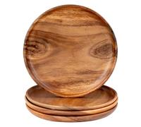 levandeo Lot de 4 assiettes rondes en bois d'acacia - Diamètre : 25 cm - Assiettes décoratives en bois d'acacia - Fabriquées à la main - Décoration de table unique