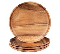 levandeo Lot de 4 assiettes rondes en bois d'acacia - Diamètre : 30 cm - Assiettes décoratives en bois d'acacia - Fabriquées à la main - Décoration de table unique