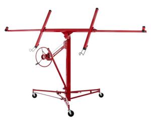 Lève-plaques de plâtre pliable - Hauteur réglable de 140 à 350 cm - Capacité de charge de 68 kg - Angle d'inclinaison de 60° - 3 roulettes de blocage - Couleur : gris
