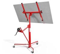 Lève-plaques pour cloisons sèches 68 kg, 126-325 cm, rotatif à 360°, rouge | Pour le montage seul : inclinable jusqu'à 60 °, treuil autobloquant et 3 roulettes de frein pour plafonds