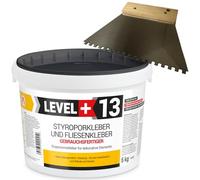 Level Plus RM13 Lot de 13 colles pour polystyrène 5 kg + spatule dentée 4 mm, colle à liège, colle à dispersion pour éléments décoratifs et polystyrène, colle de montage