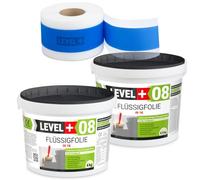 Level + SET308 Set de bandes d'étanchéité 9,5 kg de film liquide, 10 m de ruban d'étanchéité pour douche, salle de bain