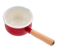 Levemolo Petite Casserole Émaillée Rouge Poignée en Bois Antidérapante Résistante Rouille Cuisine et Préparation Rapide