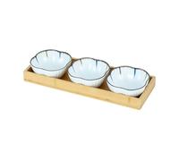 Levemolo Petites Assiettes en Céramique Style Japonais Set de 3 avec Plateau en Bois pour Servir Amuse-bouches et Desserts Restaurants Réutilisable