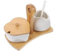 Levemolo Service à thé en céramique blanc avec plateau et cuillère, ensemble sucrier et crémier pour maison et hôtel, design simple blanc